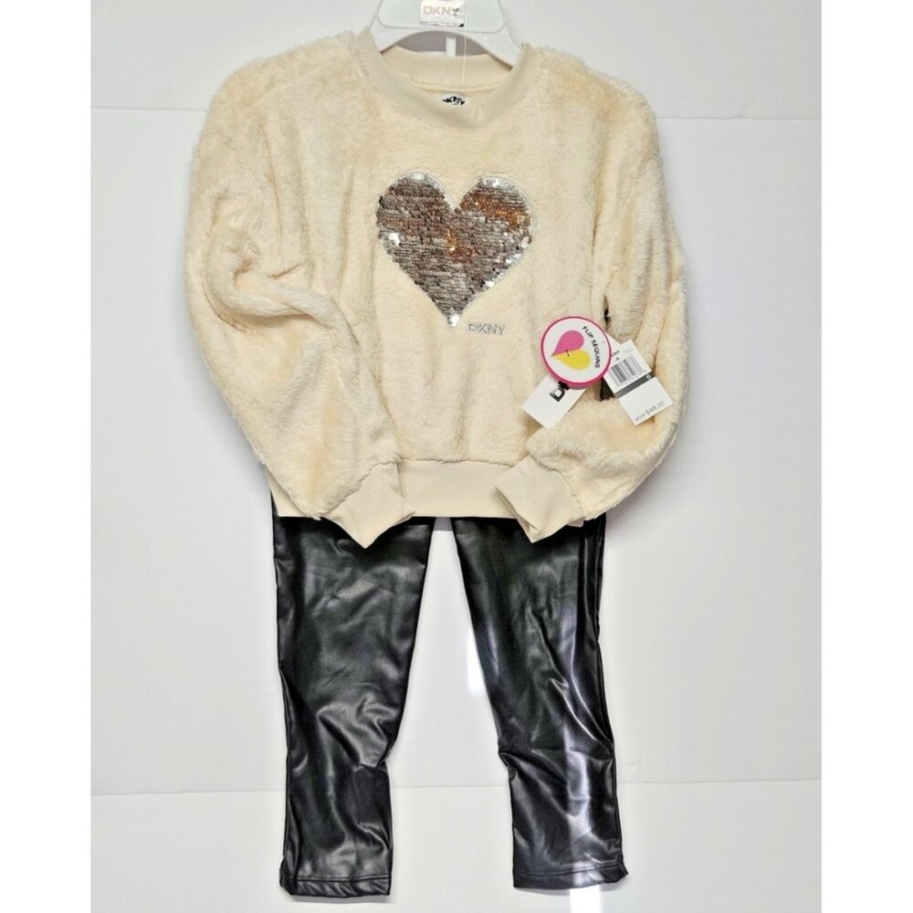 DKNY Girls Size 6 2 Pc Outfit, Sparkling Flipping Sequins‎ Sweater/ Black Pants